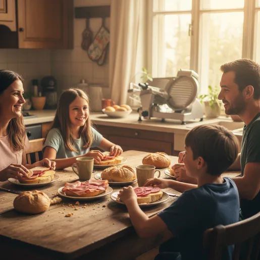 magyar család reggelizik szendviccsel otthon