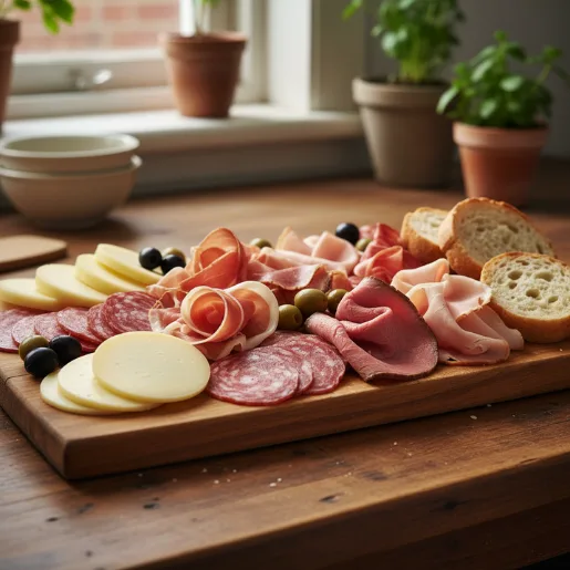 szépen elkészített hidegtál házilag szeletelt felvágottakkal